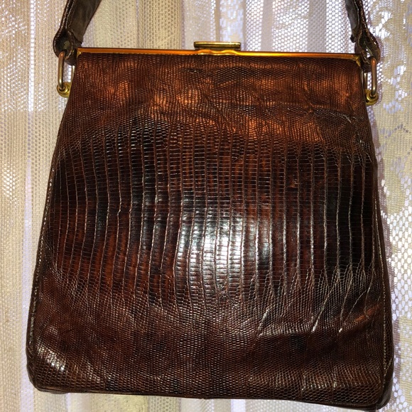 GENUINE! VINTAGE LIZARD? LEATHER HANDBAG - Picture 3 of 16